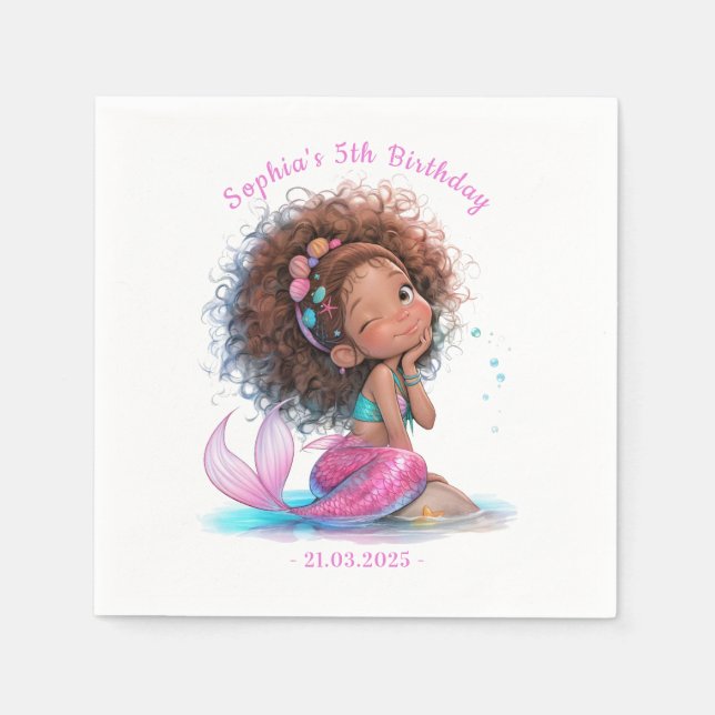 Serviette En Papier Baby shower de sirène afro-américain (Devant)