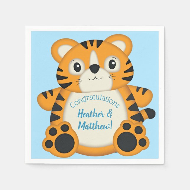 Serviette En Papier Baby shower de tigre bleu (Devant)