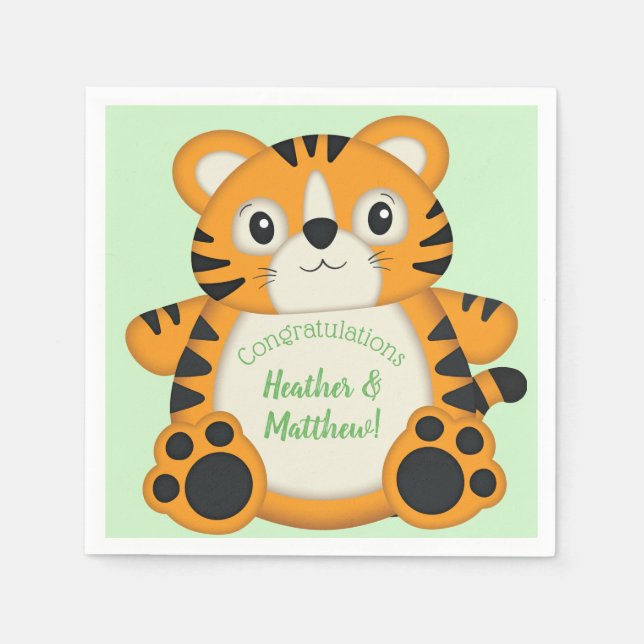 Serviette En Papier Baby shower de tigre vert (Devant)