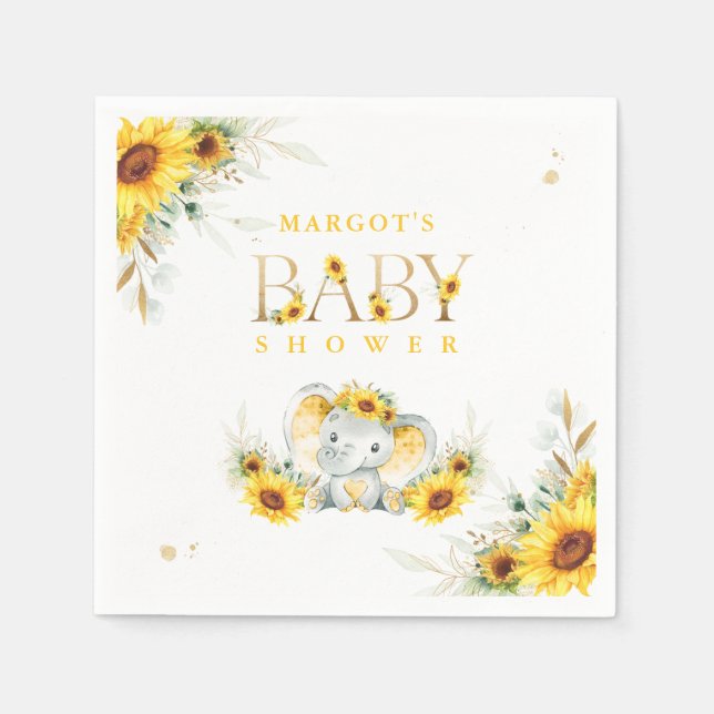 Serviette En Papier Baby shower de tournesol éléphant Neutre selon le  (Devant)