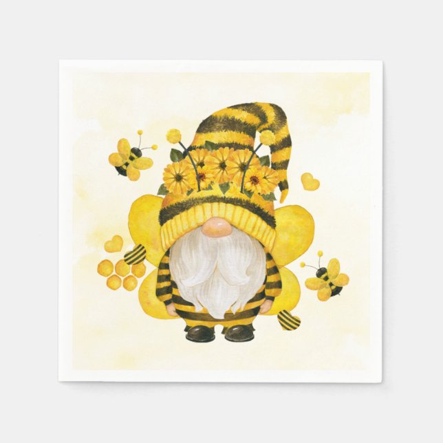 Serviette En Papier Baby shower de tournesol et d'abeilles Gnome | Ann (Devant)
