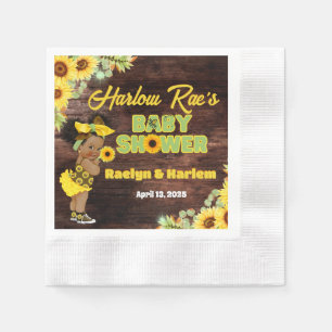 Serviette En Papier Baby shower de tournesol jaune rustique bébé fille