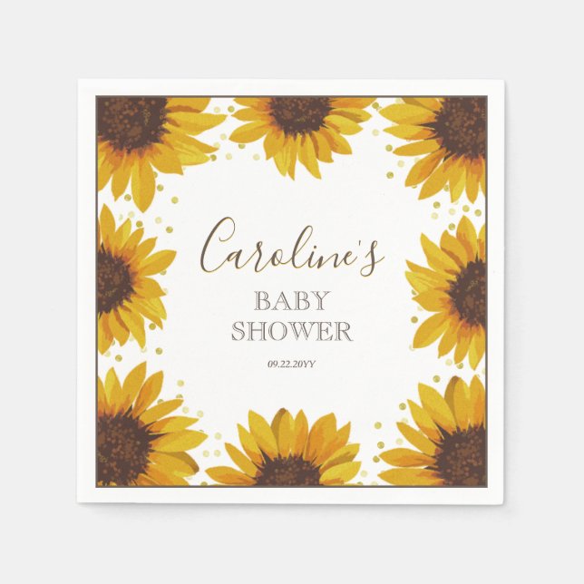 Serviette En Papier Baby shower de tournesol rustique Boho Aquarelle (Devant)