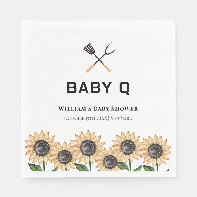 Serviette En Papier Baby shower de tournesol Rustique moderne BBQ (Devant)