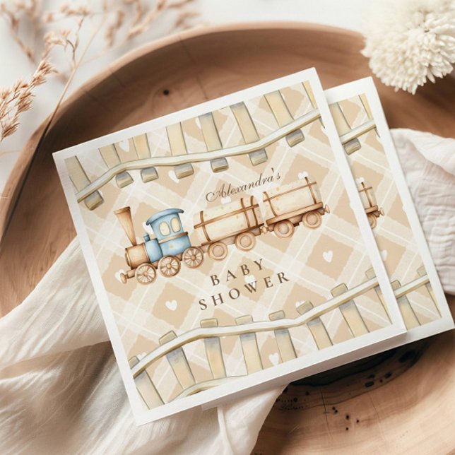 Serviette En Papier Baby shower de train d'aquarelle neutre Coeur (Créateur téléchargé)