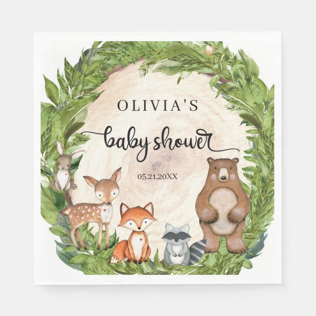 Serviette En Papier Baby shower de végétation en tranche de bois (Devant)