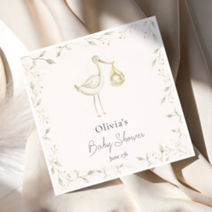 Serviette En Papier Baby shower de verdure cigogne