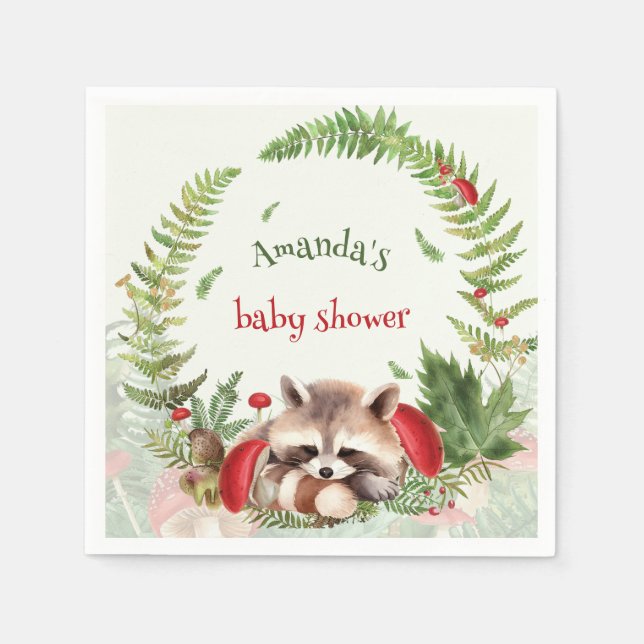 Serviette En Papier Baby shower de Woodland Raccoon (Devant)