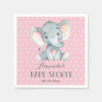 Baby shower d'éléphant fille rose et gris serviett