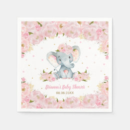 Serviette En Papier Baby shower d'éléphant floral rose vif