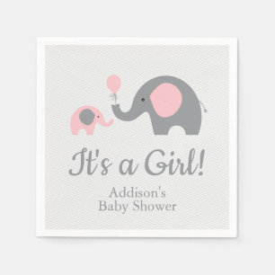 Serviette En Papier Baby shower d'éléphant rose et gris