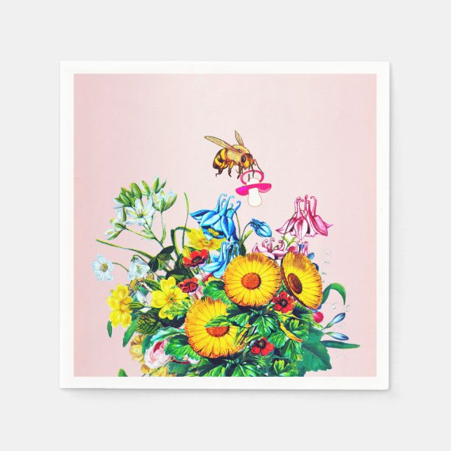 Serviette En Papier Baby shower des abeilles Pink Floral Pacifier (Devant)