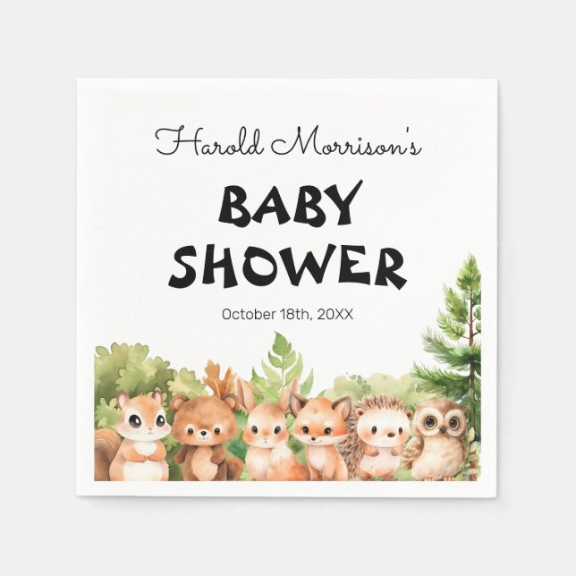 Serviette En Papier Baby shower des amis de Woodland (Devant)