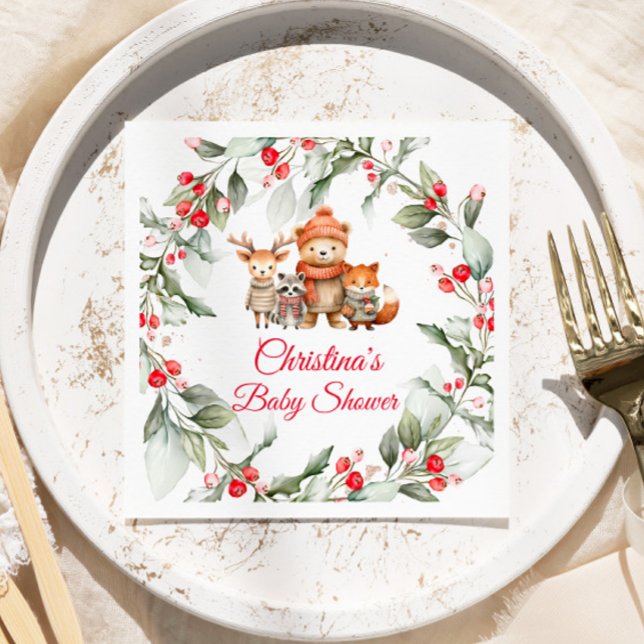Serviette En Papier Baby shower des animaux de Noël en bois (Créateur téléchargé)