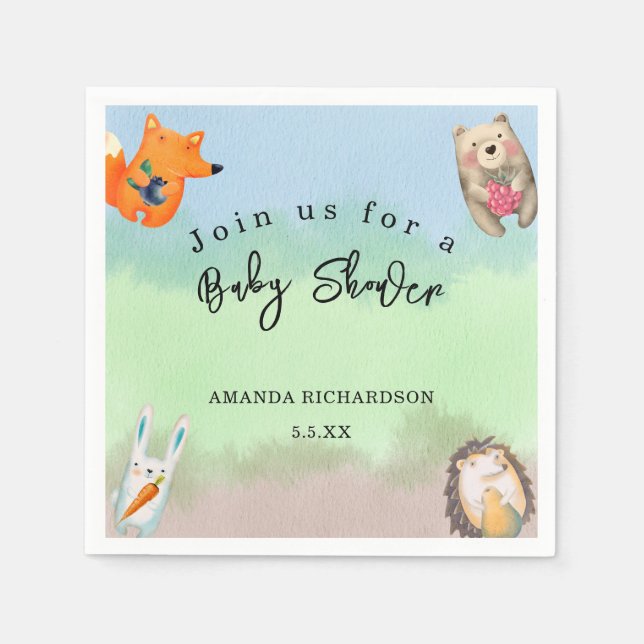 Serviette En Papier Baby shower des animaux des bois (Devant)