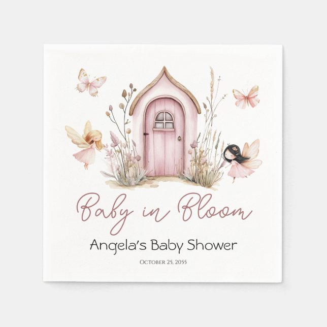 Serviette En Papier Baby shower des fées de bois rose (Devant)