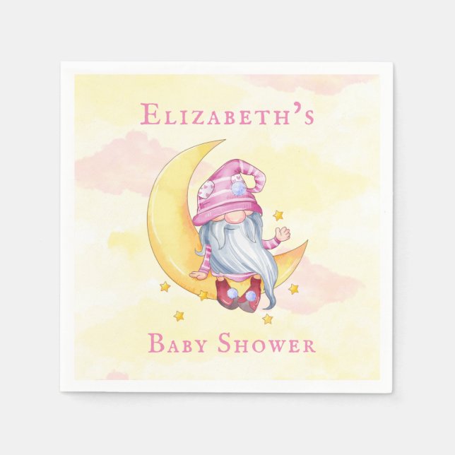 Serviette En Papier Baby shower des nuages rose mignon de la lune (Devant)