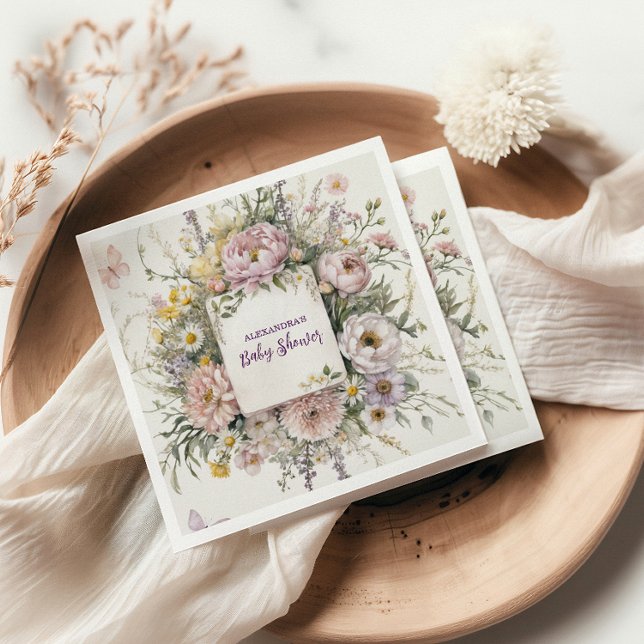 Serviette En Papier Baby shower des papillons Fleurs sauvages Boho (Créateur téléchargé)