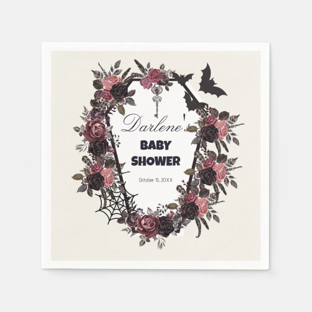 Serviette En Papier Baby shower d'Halloween au café floral (Devant)
