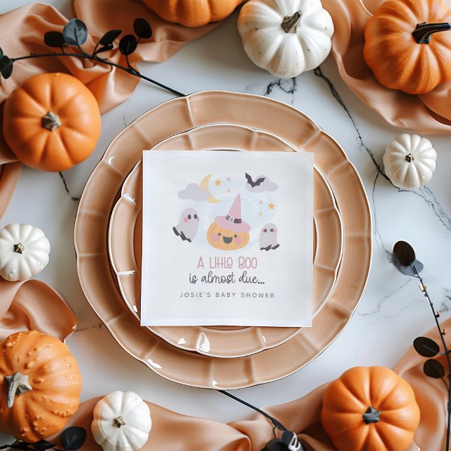 Serviette En Papier Baby shower d'Halloween rose Little Boo (Pink Little Boo Halloween Baby Shower Party Napkins)