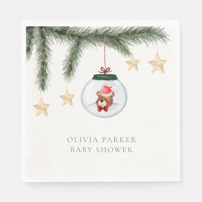 Serviette En Papier Baby shower d'hiver de l'ours en peluche neutre (Devant)