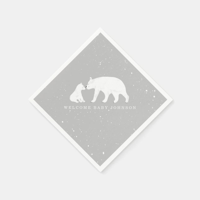 Serviette En Papier Baby shower d'hiver de Mama Baby Bear Grey (Coin)