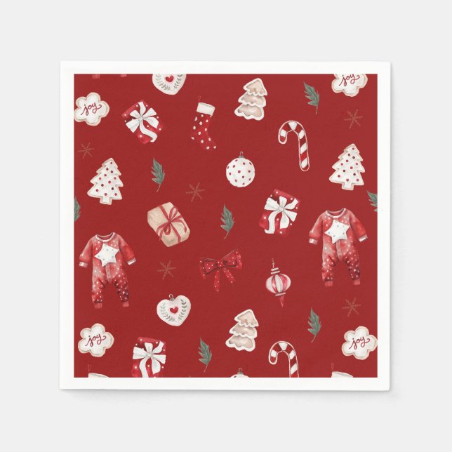 Serviette En Papier Baby shower d'hiver de Noël rouge pâle (Devant)