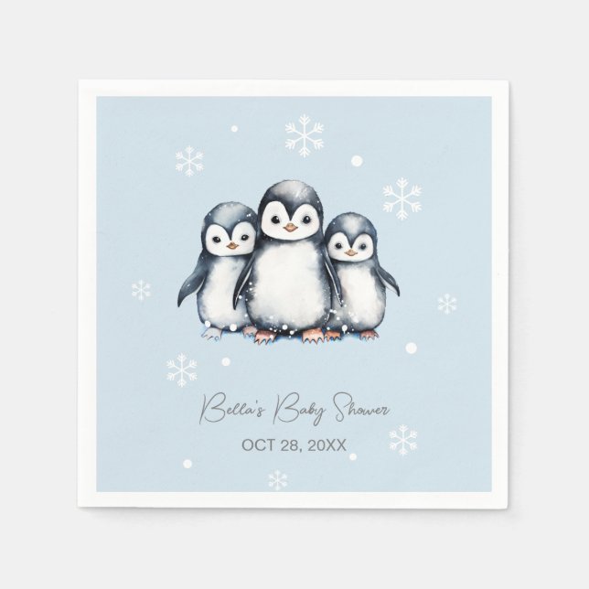 Serviette En Papier Baby shower d'hiver de Pingouin mignon (Devant)