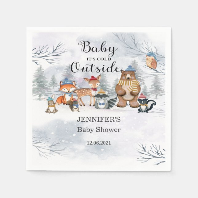 Serviette En Papier Baby shower d'hiver des animaux des bois (Devant)