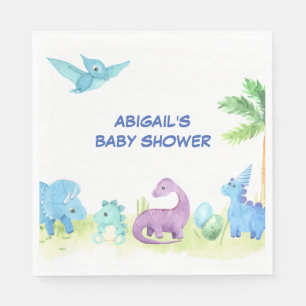 Serviette En Papier Baby shower Dinosaur Cute Watercolor