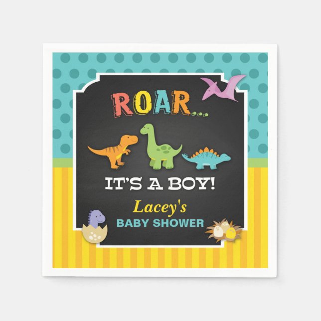 Serviette En Papier Baby shower Dinosaur Napkin - Personnalisé (Devant)
