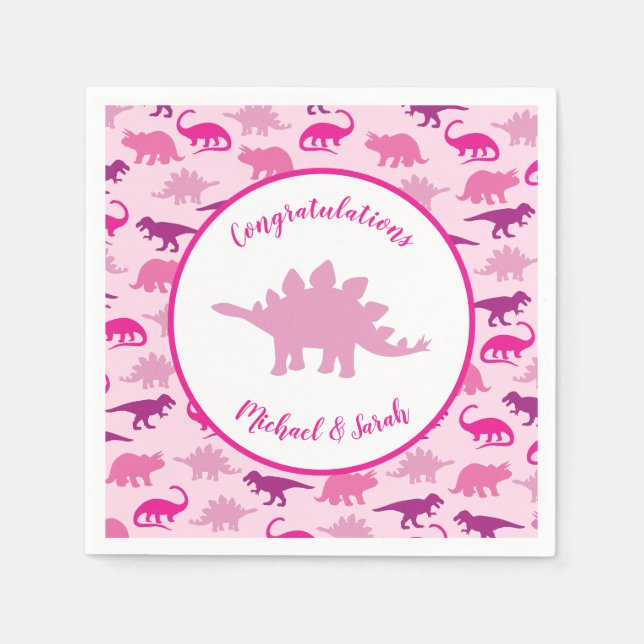 Serviette En Papier Baby shower Dinosaur rose (Devant)