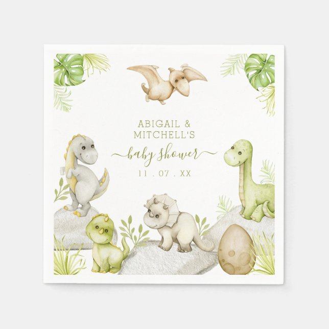 Serviette En Papier Baby shower Dinosaure Aquarelle Douce (Devant)