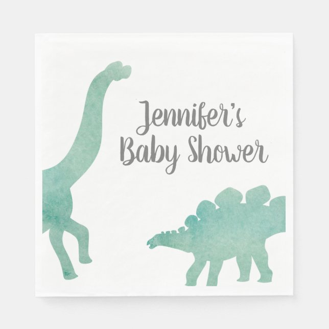 Serviette En Papier Baby shower Dinosaure Aquarelle Verte (Devant)
