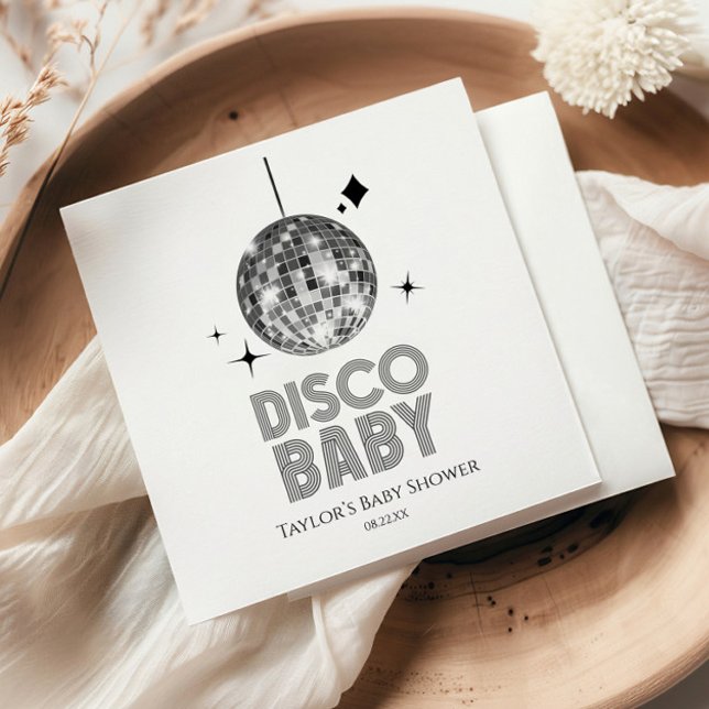 Serviette En Papier Baby shower Disco Ball 'Disco Baby' en argent (Créateur téléchargé)