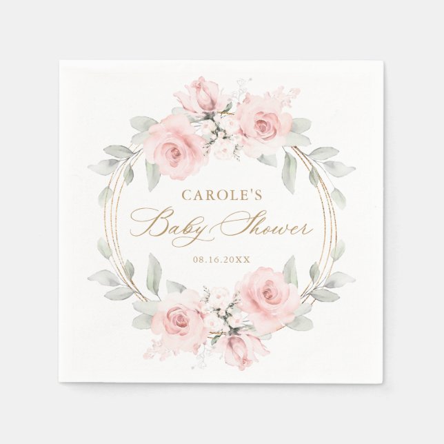 Serviette En Papier Baby shower d'or rose floral (Devant)