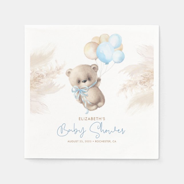 Serviette En Papier Baby shower d'ours en peluche bleu et Brown (Devant)