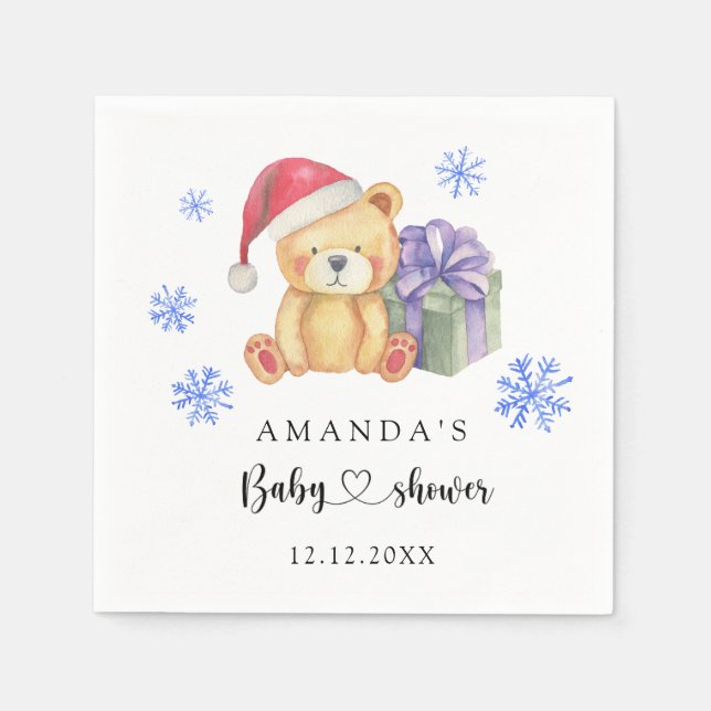 Serviette En Papier Baby shower d'ours en peluche d'hiver (Devant)
