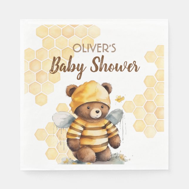 Serviette En Papier Baby shower d'ours en peluche miel et brun (Devant)