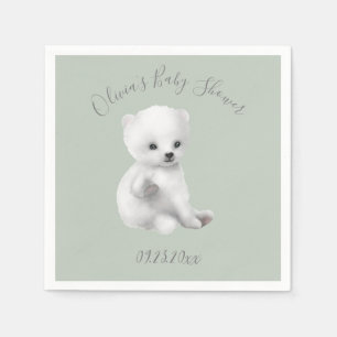 Serviette En Papier Baby shower d'ours polaire Sage Green