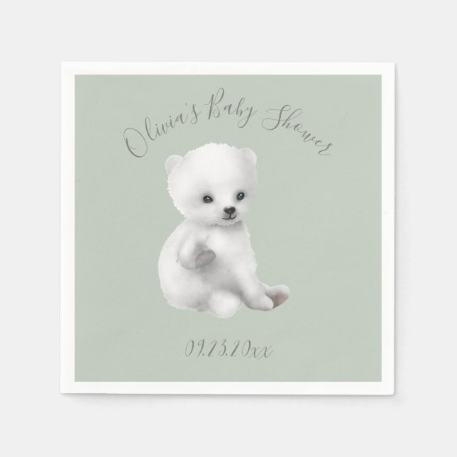 Serviette En Papier Baby shower d'ours polaire Sage Green (Devant)