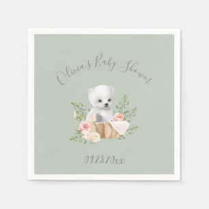 Serviette En Papier Baby shower d'ours polaire vert Sage