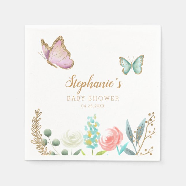Serviette En Papier Baby shower du Jardin aux papillons (Devant)