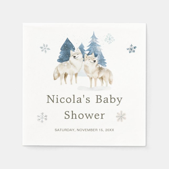 Serviette En Papier Baby shower du loup arctique d'hiver (Devant)