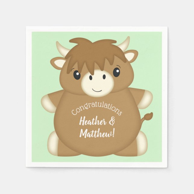 Serviette En Papier Baby shower écossais Highland Cow (Devant)