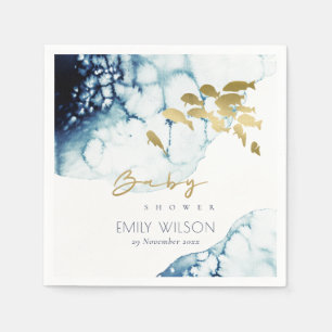 Serviette En Papier Baby shower ÉLÉGANT DE POISSONS SOUS-MARINS GOLD N