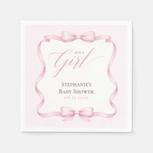 Serviette En Papier Baby Shower Élégant Nœud Papillon Rose Floral Coqu