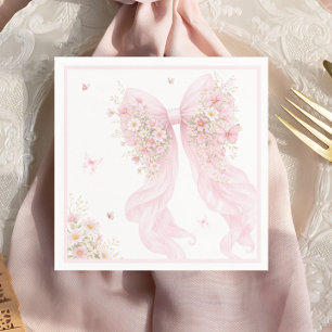 Serviette En Papier Baby Shower Élégant Papillon Ruban Rose