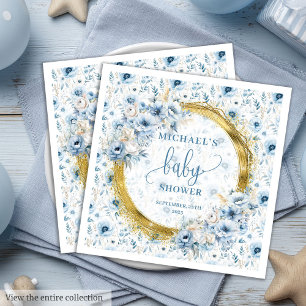 Serviette En Papier Baby shower élégant Pastel Blue Gold