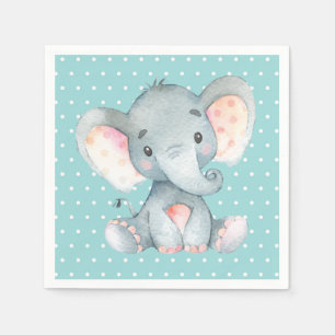 Serviette En Papier Baby shower éléphant Aqua Turquoise Turquoise serv
